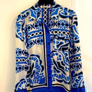 Zara satin blouse - black, blue & cream